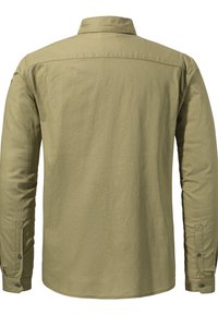 Langarm-Hemd in Olivgrün mit Button-Down-Kragen, aus leichtem Stoff gefertigt. Verfügt über einen geraden Saum und Knöpfe an den Manschetten.