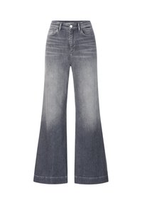 Traperice s visokim strukom i lepršavim krojem u gradijentnoj sivoj denimu. Imaju prednje džepove, patentni zatvarač i suptilno posvjetljivanje od tamne do svjetle na rubu.