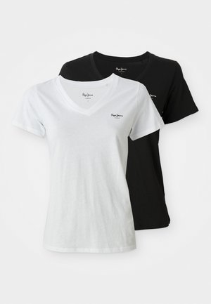 MACY V NECK 2 PACK - T-shirts - black/white