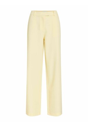 Rechte broek in roomkleur met riemlussen en een nette voorkant, weergegeven tegen een witte achtergrond.