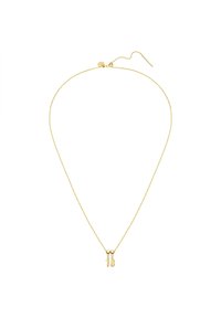 Guldkedja med en minimalistisk design och en "18" hängande berlock. Slät yta, delikata länkar och låsning på baksidan.