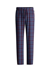 Geruite loungebroek in blauw, rood en groen; voorzien van een elastische tailleband met trekkoord; zachte stof en een comfortabele pasvorm.