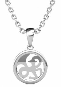 Collana con pendente d'argento caratterizzata da un telaio circolare con un motivo ritagliato di un animale stilizzato, collegata a una catena a maglie.