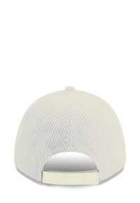 Light gray corduroy baseball cap featuring a rounded crown, stitched detailing, and an adjustable strap at the back.