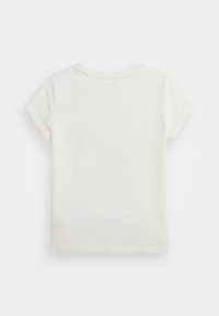 Baumwoll-T-Shirt, kurze Ärmel, Rundhals, einfarbig weiß, glatte Textur, keine sichtbaren Muster oder Grafiken, schlichte Rückansicht.