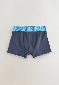 Boxers navy en tissu doux, avec une ceinture élastique bleu clair sur laquelle est inscrit "NEXT" en lettres majuscules. Coutures plates pour un confort optimal.
