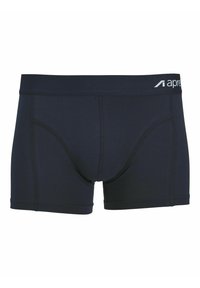 Marineblaue Boxershorts aus glattem Stoff, mit einem breiten Bund und gesteppten Details für zusätzlichen Halt.