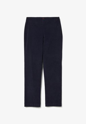 Navy blue pants made from a soft, textured fabric. Straight leg design with a simple waistband and no visible hardware or patterns.
