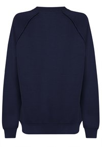 Mörkblå sweatshirt med rund halsringning, ribbade ärmslut och nederkant. Slät textur med raglanärmar och minimalistisk design.