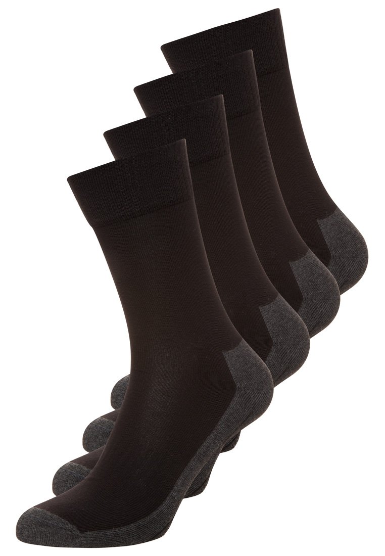 Chaussettes noires à la cheville avec un talon et un orteil gris. Fabriquées en tissu lisse, elles ont une bordure côtelée pour un maintien sécuritaire. Lot de quatre.