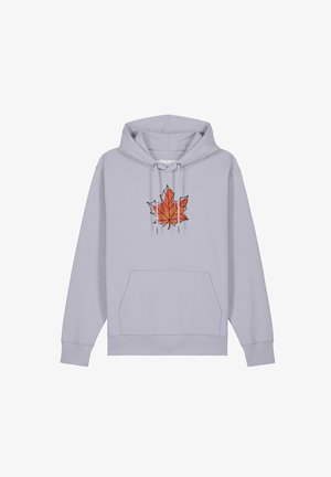 Grijze hoodie van een katoenmix, met een geometrisch oranje esdoornbladontwerp aan de voorkant, trekkoorden en een voorzak.