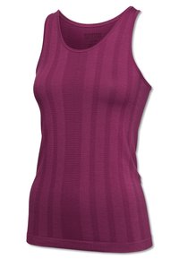 Purple tank top with a textured pattern featuring vertical stripes. Made of soft fabric, it has a rounded neckline and sleeveless design.