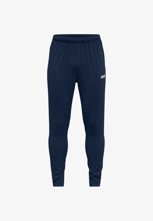 Pantaloni sportivi navy realizzati in tessuto leggero, con vita elastica, gamba affusolata e un discreto logo bianco all'altezza dell'anca.