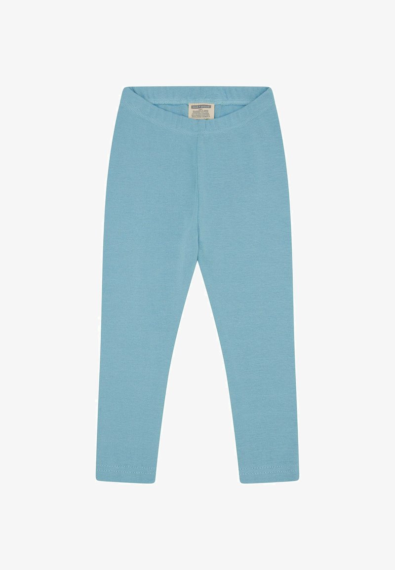 Leggings azzurri chiari realizzati in cotone elasticizzato, con una vita morbida e una texture liscia, progettati per comfort e libertà di movimento.