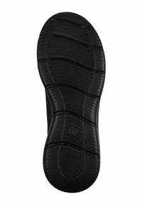 Semelle de chaussure noire avec des rainures et des crêtes texturées, présentant un bout arrondi et des bords nets; marquée avec la taille 37.