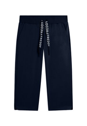 Pantaloni della tuta corti blu navy con vita a coste, tasche laterali e coulisse nera con scritta bianca "FREDDY".