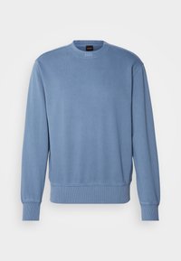 Sweat-shirt à manches longues col rond bleu discret avec poignets et ourlet côtelés, avec un petit logo "BOSS" au niveau de l'encolure.