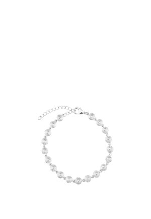 Bracelet chaîne en argent avec de petits maillons ronds en forme de spirale et un fermoir mousqueton avec une extension de chaîne ajustable.