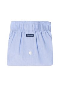 Bóxers para hombre de cintura elástica en azul claro, con una bragueta de botones blanca y una pequeña etiqueta negra en el centro delantero que dice "Façonnable".