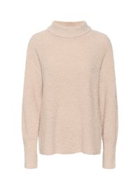 Maglione rosa chiaro, texture morbida, con colletto alto, maniche lunghe e vestibilità comoda. Realizzato in un materiale soffice e felpato per un maggiore calore.