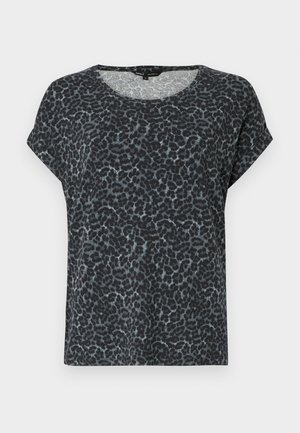 Tricou cu imprimeu de leopard negru și gri, cu un croi lejer, guler rotund și mâneci scurte. Fabricat dintr-un material moale și ușor.