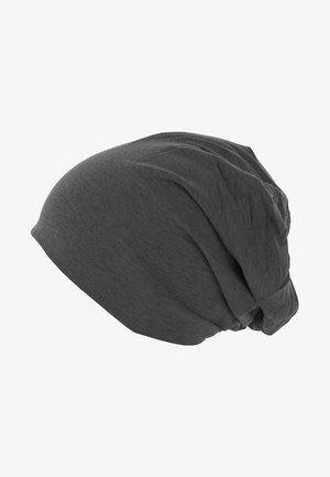 Mørkegrå hue i blødt, tekstureret stof. Den har et løst, slouchy design med subtile folder og en elastisk kant for bedre pasform.