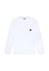 Pitkähihainen valkoinen puuvillainen t-paita, jossa vasemmassa rinnassa musta neliölogo. Klassinen pyöreä kaula-aukko ja suoraleikkainen malli.