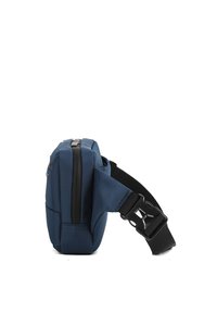 Borsa a tracolla blu navy realizzata in tessuto texturizzato, con chiusura a zip, tracolla regolabile e tasca laterale per ulteriore spazio di archiviazione.