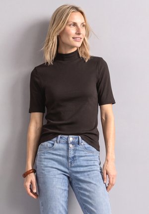 Street One, T-SHIRT WITH RIBBED TURTLENECK - Camiseta básica - black coffee