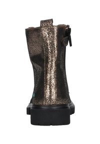 Stivale alla caviglia in bronzo metallico con finitura testurizzata, suola in gomma nera, cerniera laterale e accenti turchesi.