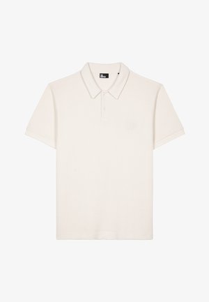 Polo shirt beige a maniche corte con colletto, due bottoni e logo ricamato discreto sul lato sinistro del petto.