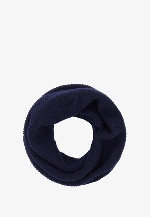 Tums zili adītas bezgalīgas šalles jūras zilā krāsā ar ribotu tekstūru un mīkstu audumu, kurai ir nepārtraukta loku dizains. Piemērota slāņošanai.