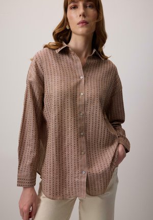 TAŞ BASKILI OVERSİZE  - Bluza z gumbi - kahverengi