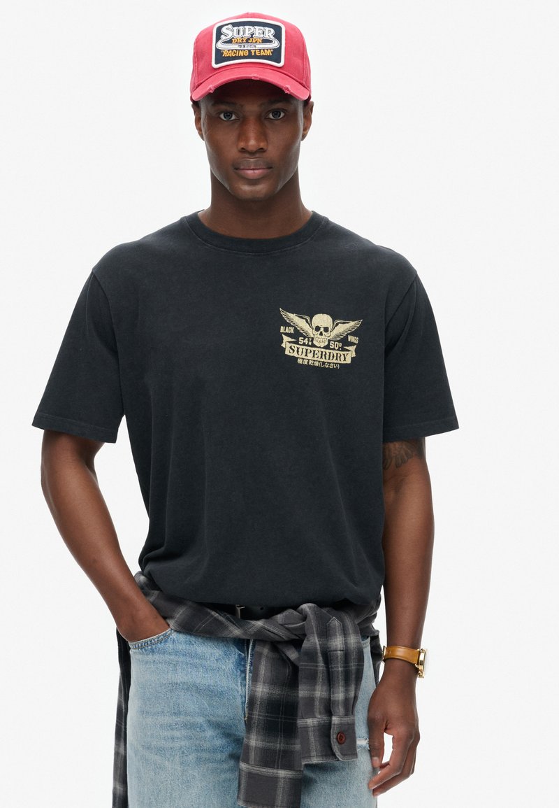 Superdry & Co BIKER ROCK GRAPHIC - T-shirt print - heavy metal black