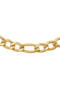 Collana in oro composta da anelli ovali e rotondi intrecciati, con una superficie liscia, lucida e di alta rifinitura.