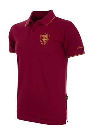 Bordeaux polo shirt gemaakt van katoen met gele accenten. Beschikt over een kraag, korte mouwen en een geborduurd berenlogo op de borst.