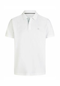 Witte polo-shirt van katoen met een klassieke kraag, een drieknoopsluiting, korte mouwen en een klein logo op de linkerborst.