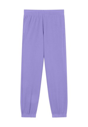 Pantalones deportivos de color lavanda con cintura y puños elásticos, ajuste de pierna recta y bolsillos laterales.