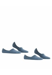 Niebieskie wsuwane buty z miękkiego materiału, charakteryzujące się niskim krojem i gładką teksturą, z minimalnymi detalami szycia.