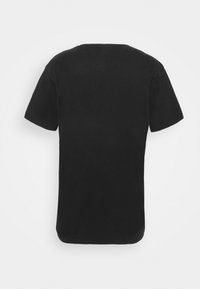 T-shirt nera a maniche corte mostrata dal retro su uno sfondo bianco con collo rotondo.