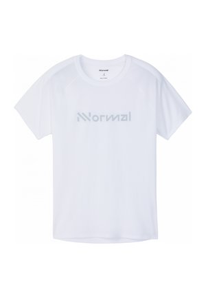 T-shirt bianca a maniche corte con logo "Normal" in grigio chiaro al centro del petto, scollatura rotonda, realizzata in tessuto leggero.