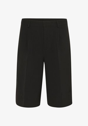 Sorte shorts lavet af vævet stof, med en skræddersyet design, to frontlommer og bæltestropper. Glat tekstur og knælangt snit.