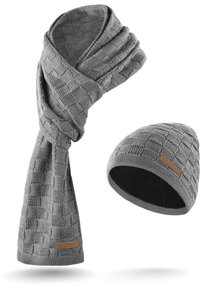 Normani Merino Schal und Mütze im Set  - Scarf - grau
