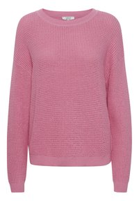 Rosa Strickpullover mit lockerem Schnitt, Rundhalsausschnitt und gerippten Bündchen. Strukturierter Stoff mit weichem Finish und minimalistischem Design.