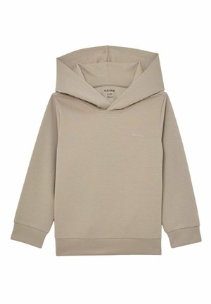 Sweat à capuche beige pour enfants, manches longues, poignets côtelés et petit logo « REISS » sur la poitrine, taille 5-6 ans.