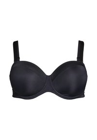 Black padded underwire bra with a smooth, elastic texture, featuring adjustable straps and a structured cup design.
