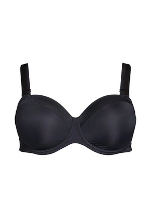 Black padded underwire bra with a smooth, elastic texture, featuring adjustable straps and a structured cup design.