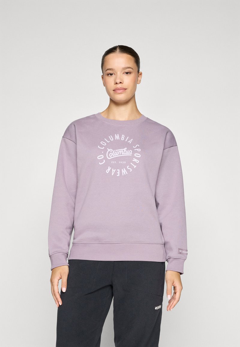 Lichtpaarse sweatshirt met lange mouwen, ronde halslijn en een ronde witte logo op de voorkant. Geribbelde onderrand en manchetten.