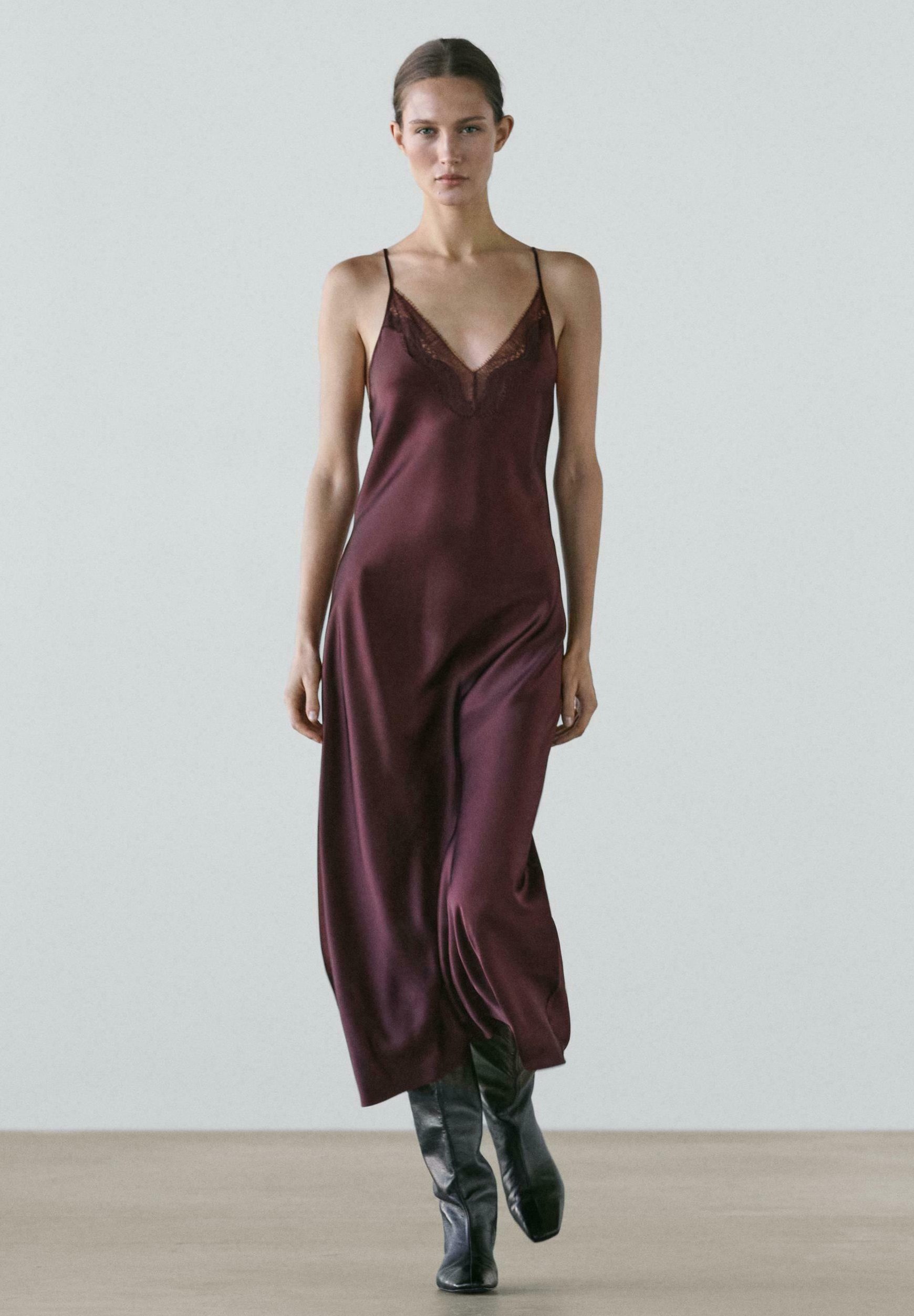 Massimo Dutti FLOWING MIDI SLIP - Cocktail dress / Party dress - bordeaux -  Zalando