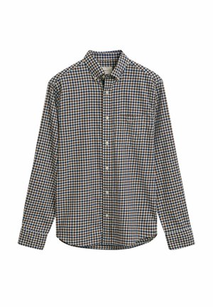 Langärmliges Hemd im braunen, marineblauen und weißen karierten Muster. Mit einem Button-Down-Kragen und einer Brusttasche. Hergestellt aus einer weichen Baumwollmischung.